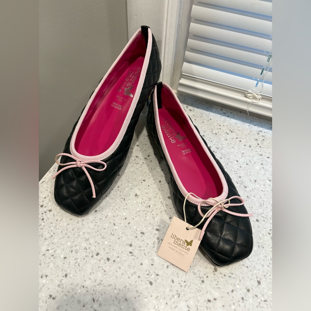 Libera Mente Quilted Black and Pink Ballet Flats